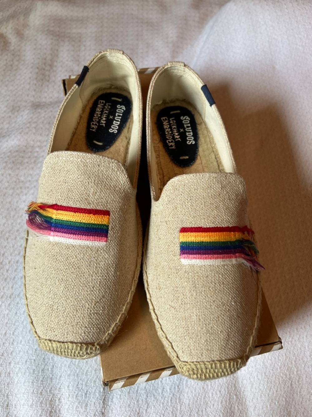 Soludos Beige Canvas Espadrilles with PRIDE Rainbow Stripe - Size 9 - NWB